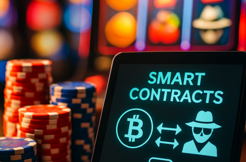 An illustration of cryptocurrency casinos, focusing on smart contracts and instantaneous payouts.